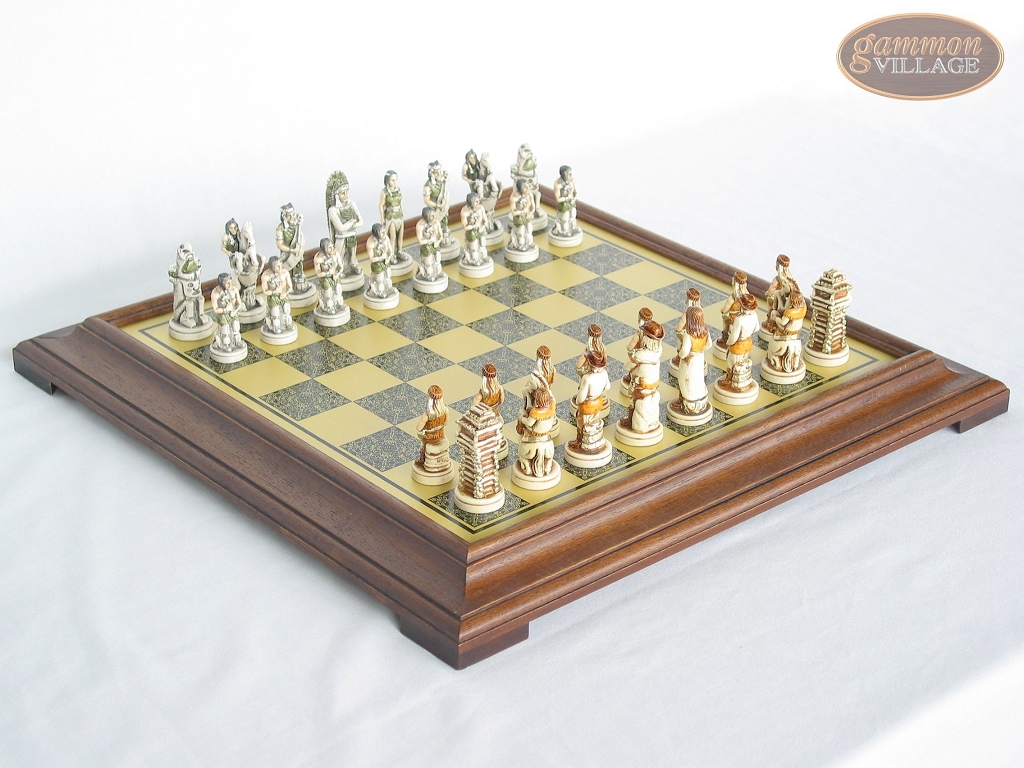 The Wild West Chessmen With Italian Brass Chess Board [raised 