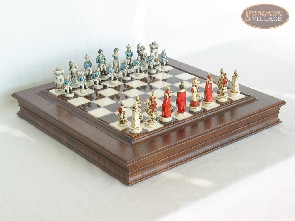 The Napoleon Chessmen with Italian Alabaster Chess Board with Storage ...