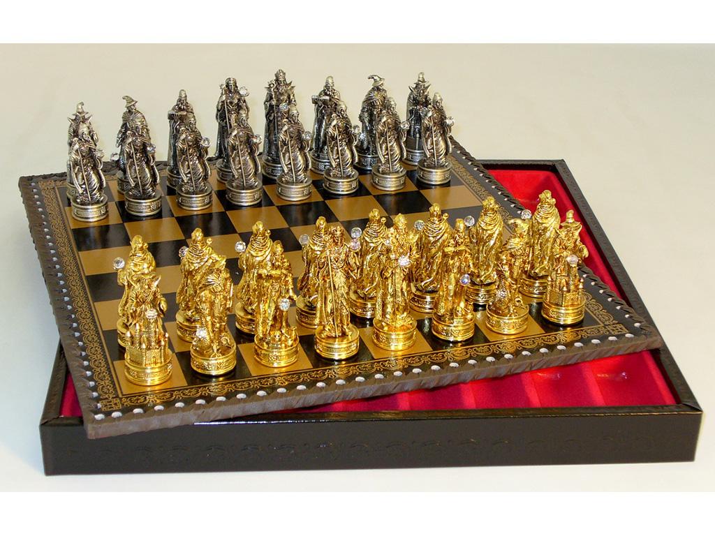 Chess Set - Pewter Fantasy Crystals Chessmen, Leather Chest Board ...