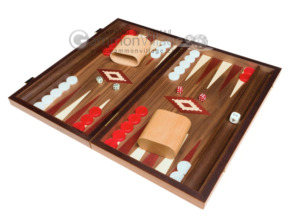 15-inch Walnut Backgammon Set - Red - Wooden Backgammon ...