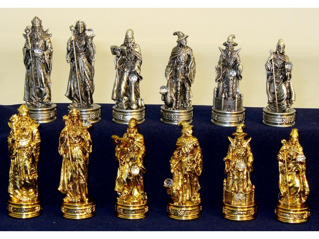 Pewter Fantasy Chessmen with Crystals - Metallic Chess Pieces ...